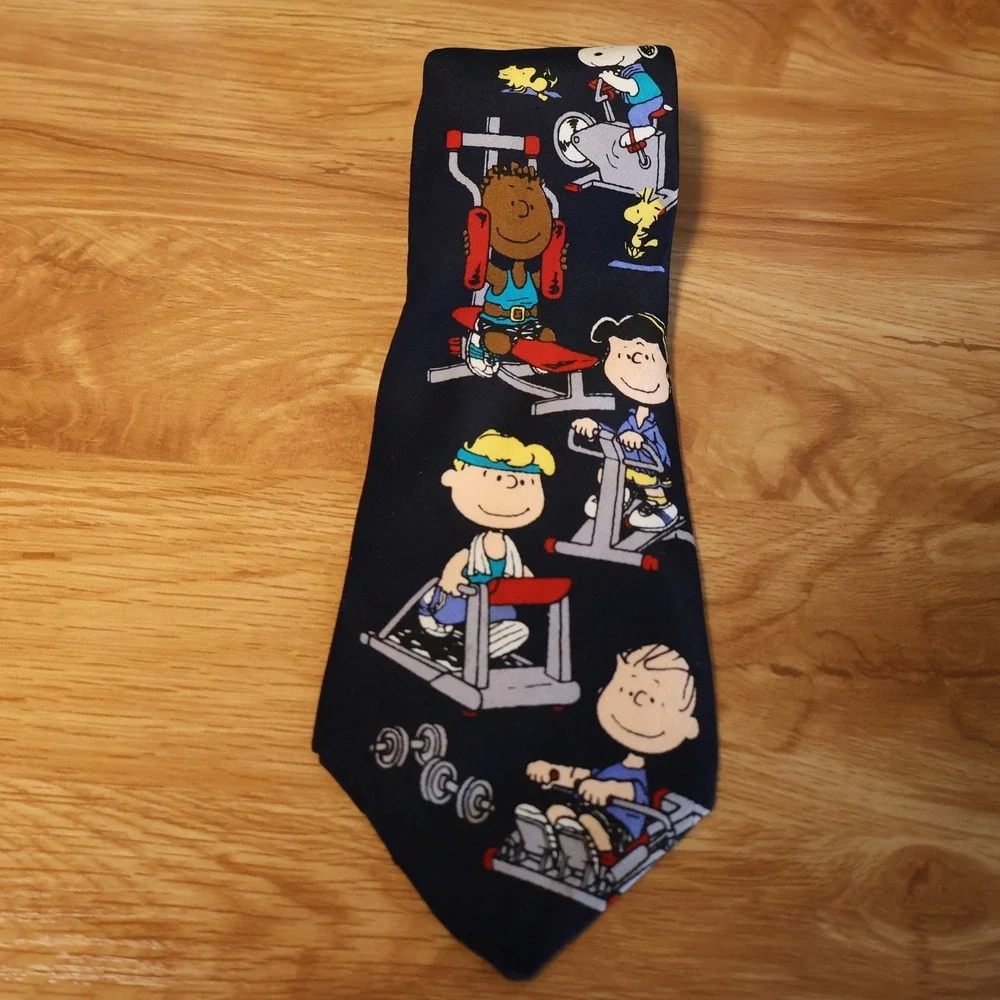 Peanuts Snoopy Gym No Pain No Gain Tie Mens Black Vintage Novelty Silk USA Made
